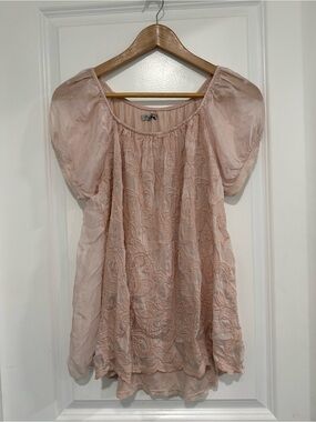 Elena Baldi Made In Italy Blush Pink Silk Blend Puff-Sleeve Blouse